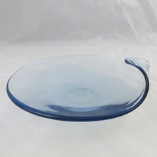 Holmegaard Per Lutken Blue Glass Dish Shallow Bowl 7-1/2" Signed
