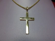 14 KT GOLD PLATED PLAIN CROSS CHARM  AND 20 INCH  ROPE CHAIN NECKLACE SET- 2041