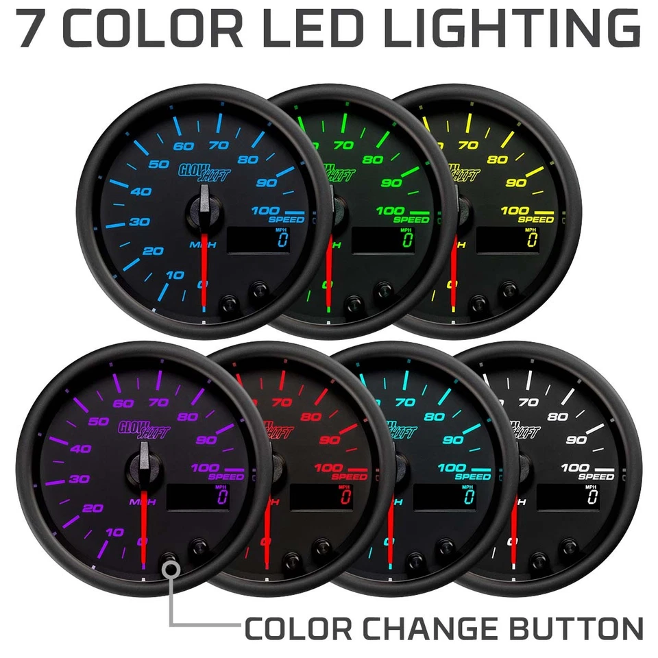 GlowShift Black 7 Color 100 MPH In-Dash GPS Speedometer Gauge Kit 85mm 3-3/8" - Image 4 of 4