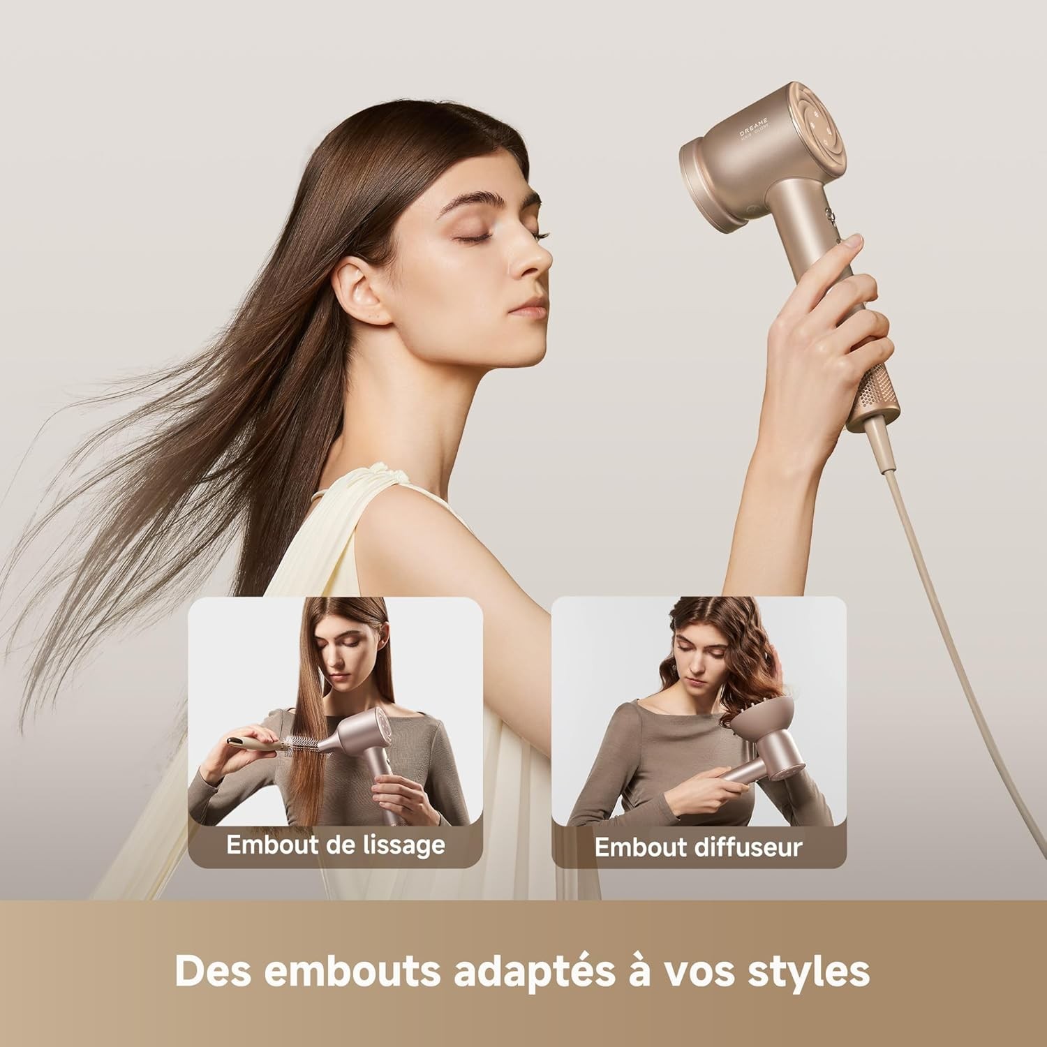 Sèche-cheveux 1600W haut de gamme gris anthracite avec diffuseur magnétique
