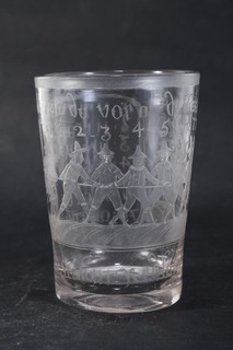 O80X63 Antique 19th Century Engraved Glass Tumbler The Seven Honest Swabians