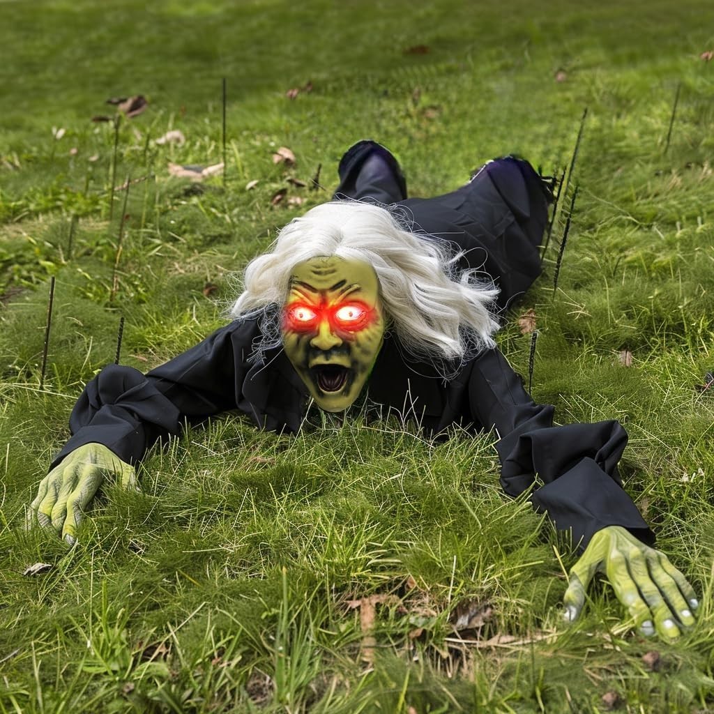 Hourleey Animated Zombie Groundbreaker Halloween Prop Lighted Eyes Scary Sound