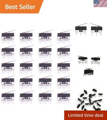 20Pcs Micro Switch AC 1A 125V 3Pin SPDT NO+NC Hinge Lever Momentary Push Butt...