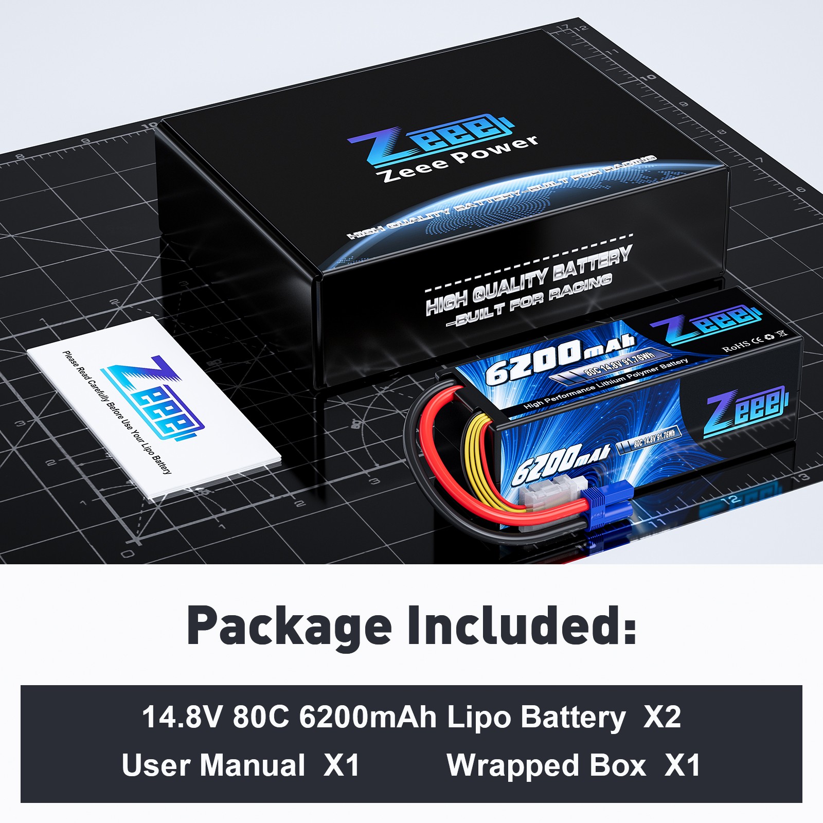 2x Zeee 4S Lipo Battery 6200mAh 14.8V 80C EC5 HardCase for RC Car Truck Buggy