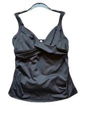 Lands End 14 swim Tankini Top Wrap Black Solid Twist Front UPF50