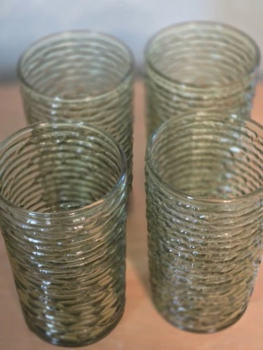 4 Anchor Hocking Soreno Avocado Green Tumblers 12 oz Vtg MCM Beverage Glasses