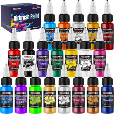 NEW Airbrush Paint, 20 Colors Acrylic Air Brush Paint Kit, Water-Based, Opaque &