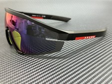 PRADA LINEA ROSSA PS 03ZS 1BO10A Black Blue Mirror 70 mm Men's Sunglasses