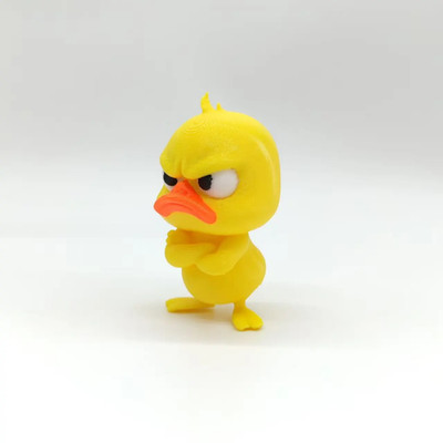 3D Printed Angry Little Yellow Duck Statue - Cute Angry Expression with Big Eyes