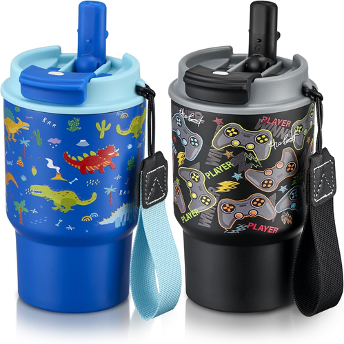 13.5Oz Kids Insulated Tumbler with Straw,2 Pack Kids Insulated Water Bottle Stai