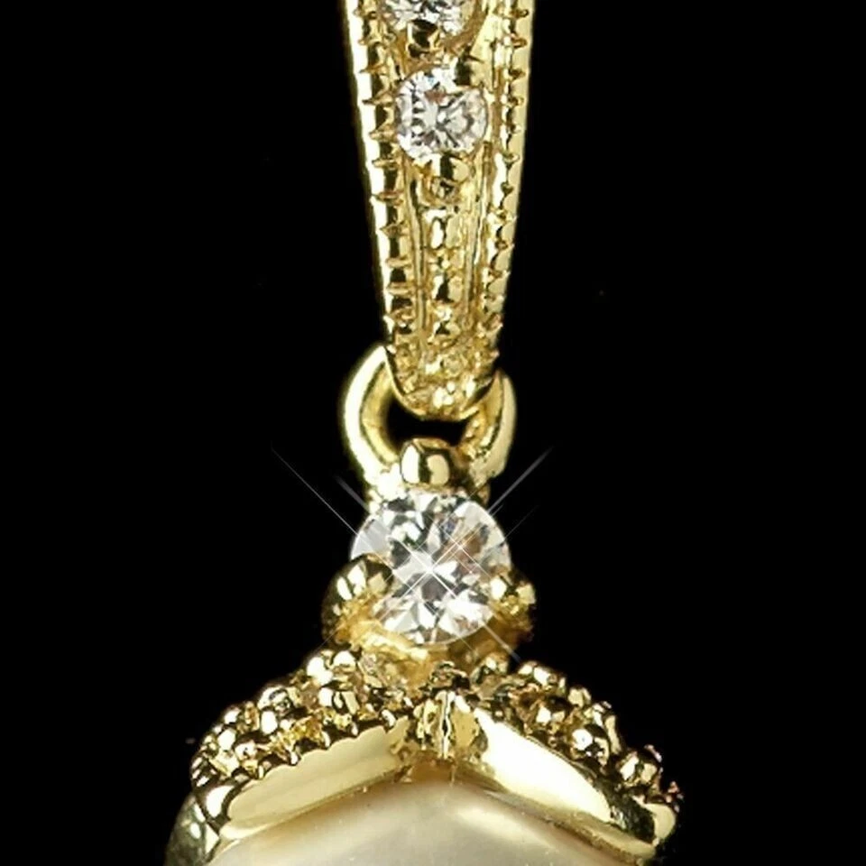 2.20Ct Round Cut White Pearl Drop/Dangle Women's Earrings 14k Yellow Gold Plated - Image 2 of 4