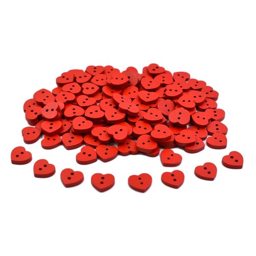 50pz Bottoni in Legno a Forma di Cuore Rosso per Artigianato 2 Fori Bottoni per Cucire Cl... - Foto 4 di 5