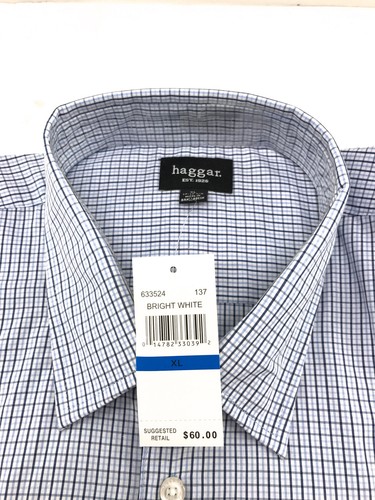 Camisa de vestir para hombre Haggar manga larga blanca con rayas azules ~ nueva talla X-grande - Imagen 2 de 4
