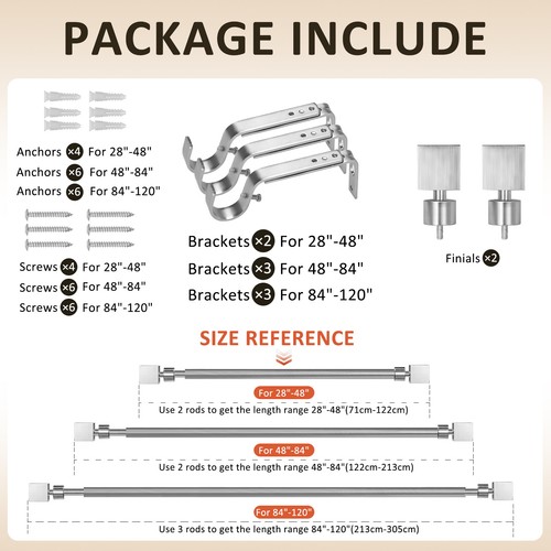 1" Wright Adjustable Single Drapery Curtain Rod, 28”-48"/48"-84"/84"-120" - Picture 30 of 43