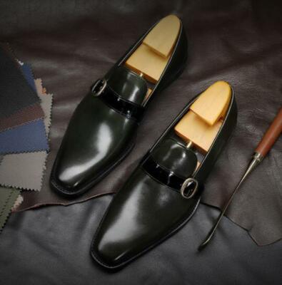Men Business Casual Leather Shoes Autumn Wedding Monk Strap Shoes Driving Shoes