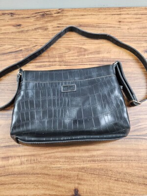 RELIC Brand Soft Croc Look Crossbody Purse Black Faux Leather Multi Pocket Strap
