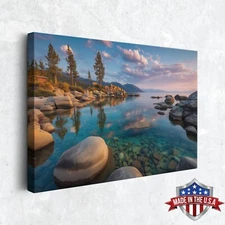 Sunset Over Stonebound Shores Wall Art, Canvas Print for Home Decor, Art Poster