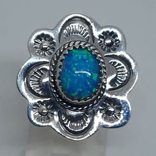 vintage sterling silver hand made blue opal ring southwest style size 6.25