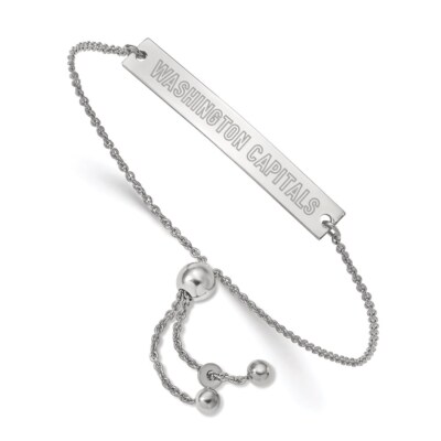 Sterling Silver NHL LogoArt Washington Capitals Small Bar Adjustable 9'' Bracelet