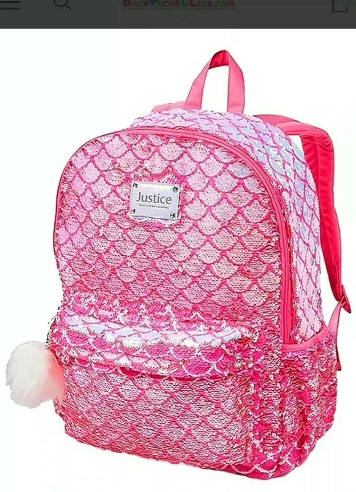 Justice Girls Flip Sequins Mermaid Scales Initial School Backpack Lunch Box  Set