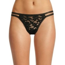 No Boundaries Women's Strappy Lace Thong Panties Size X-SMALL Black Soot New