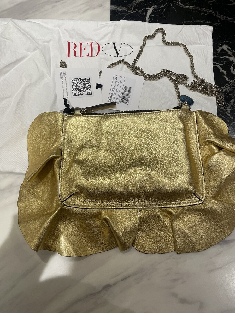 RED Valentino Gold Crossbody Bag Rock Ruffles Croc Clutch Bag