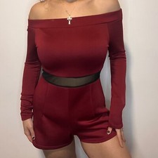 Alt wine and black mesh off the shoulder long sleeve romantic edgy playsuit