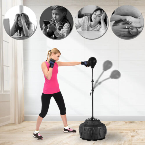 Punching Bag Stand Adjustable Height Boxing PU Leather Speed Reflex Ball Suction