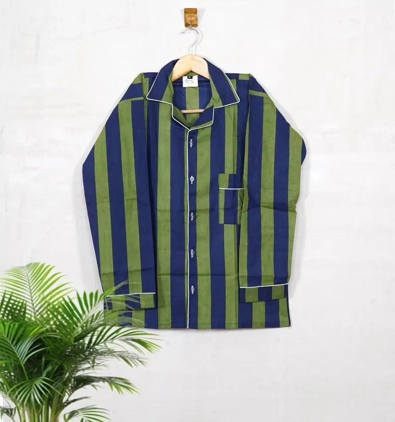 Pantalón caliente con estampado de rayas indias 100 % algodón con top y pijama conjuntos de pijama ropa de dormir traje Foto 3 de 4