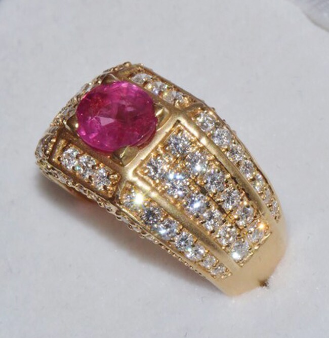 2.15ct Rotondo Naturale Diamante Rubino 14k Oro Giallo Matrimonio Ciondolo