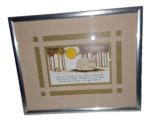 Hippopotamus Art in metal Frame,  Hippo Picture Frame with Quote. 10.5 x 8.5