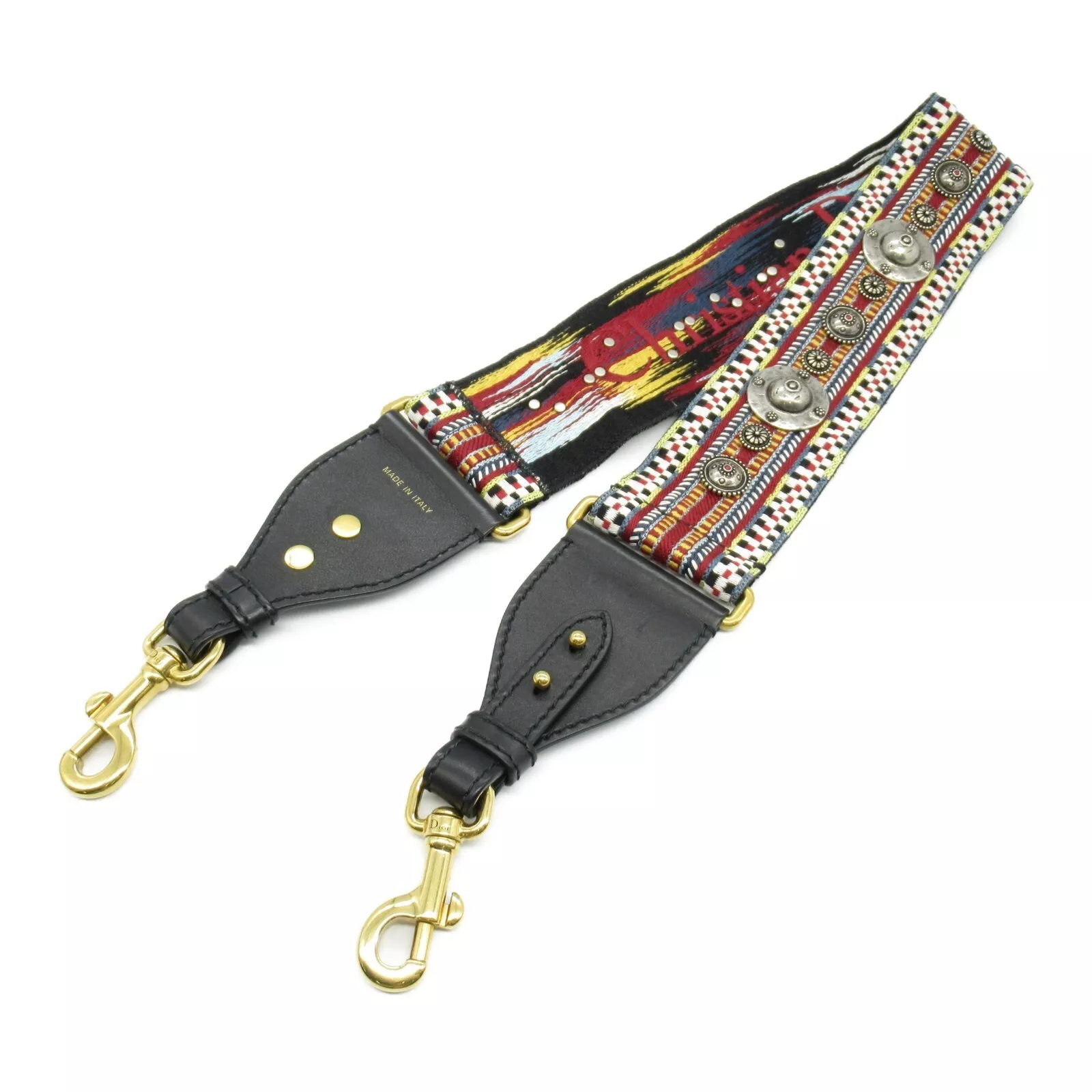 Authentique bandoulière Christian Dior broderie oblique jacquard multicolore occasion