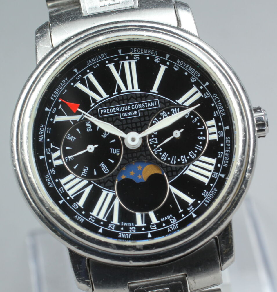 Frederique Constant FC-270 Moonphase Quartz Black Roman Dial Full Set
