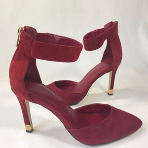 red suede heels with ankle strap