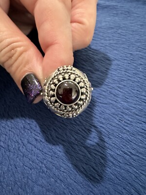 Vintage ID SSP 925 Sterling Silver Natural Red Garnet Cocktail