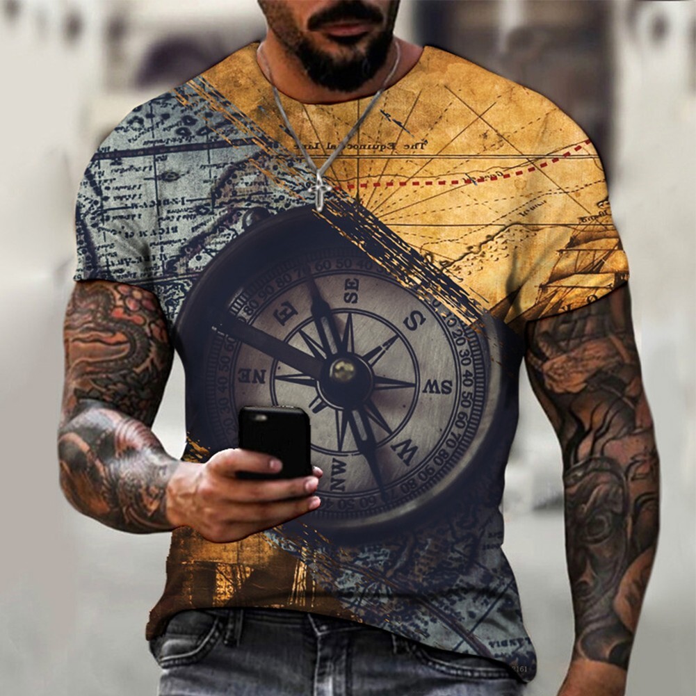 Vintage Tees Mens Tops Round Neck Short Sleeved Regular Retro