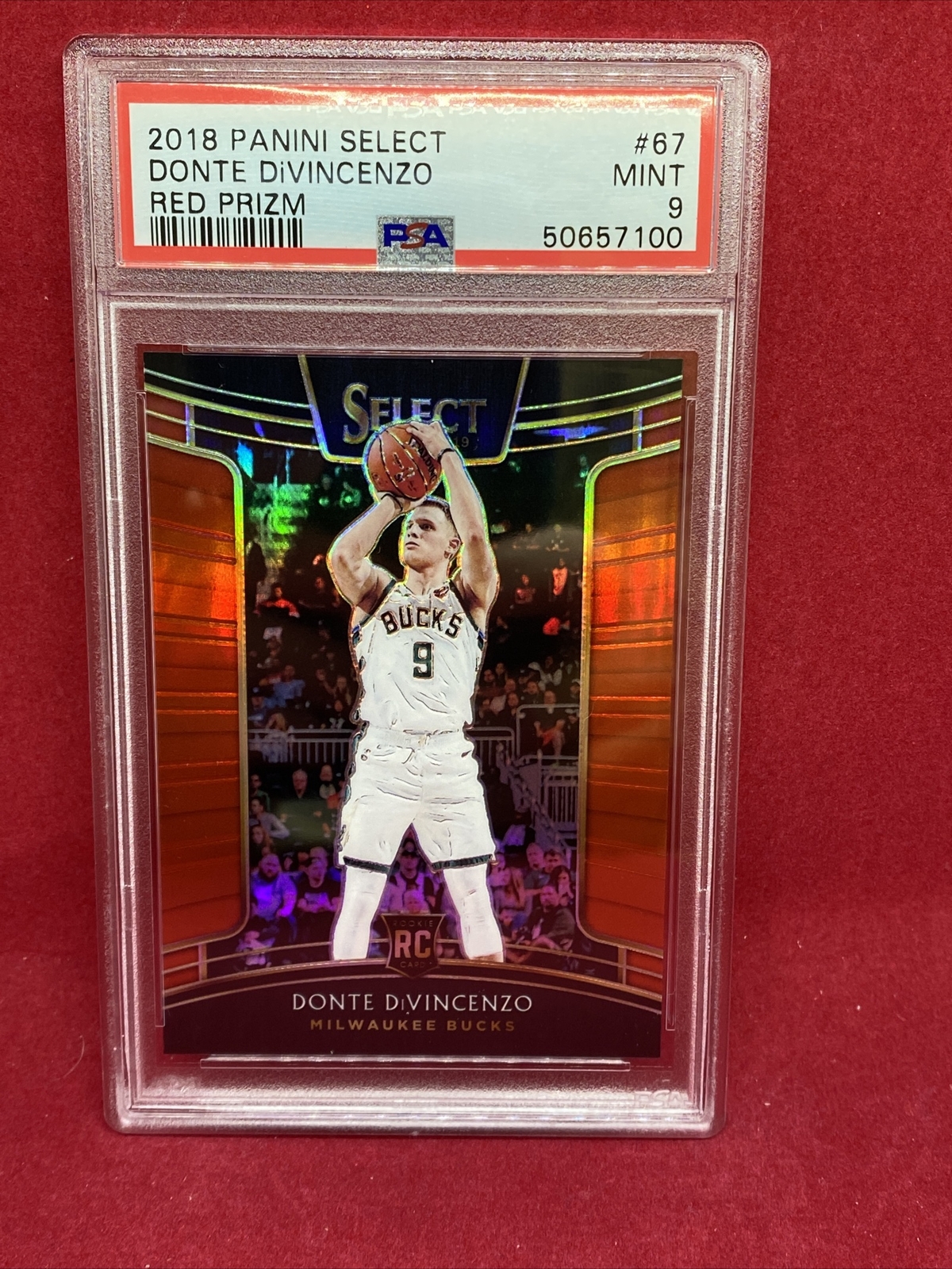 PSA 9 Mint 2018 SELECT DONTE DIVINCENZO RED Prizm 179/199 ROOKIE SP BUCKS #67