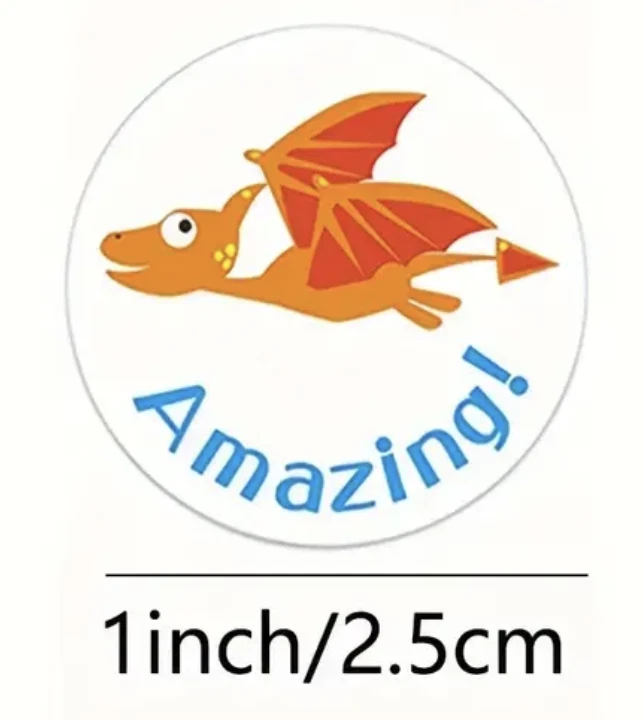 Dinosaur Reward Encouragement Stickers 2.5cm 50/100pc Teacher Kids Award Merit