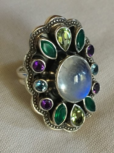 NICKY BUTLER MOONSTONE AMETHYST BLUE TOPAZ MULTI GEMSTONES SILVER RING 7 MG - Picture 2 of 4