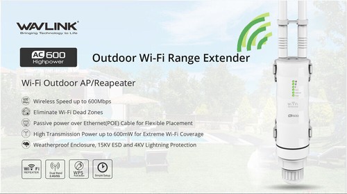 Wavlink AC600 IP65 Outdoor Wireles Repeater 2.4G&5G Wifi Range Extender Booster - Photo 12/14