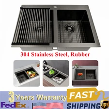 33x22" Drop in Kitchen Sink Double Bowl Gunmetal Black Stainless Steel USA