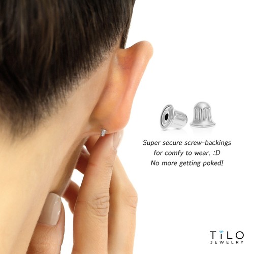 14K Solid White Gold Solitaire Round CZ Sleeper Studs Earrings Screwback 2mm-8mm - Picture 4 of 26