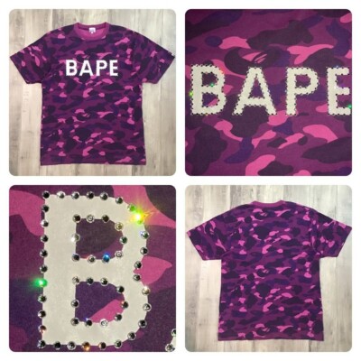 COLOR CAMO BAPE　紫サルカモ　迷彩　ロゴプリント　リンガーTシャツ COLOR CAMO BAPE 紫サルカモ 迷彩 ロゴプリント リンガーTシャツ