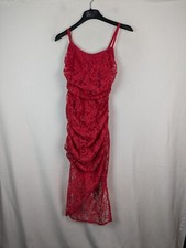 PrettyLittleThing red lace boning detail ruched split midaxi dress size 10 New
