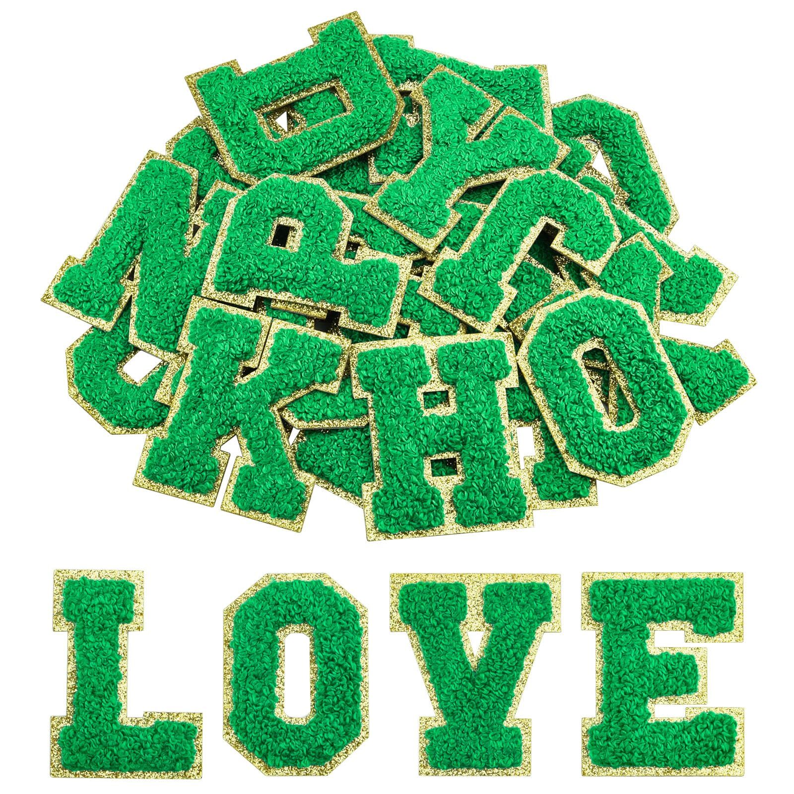 26Pcs Deep Green Self Adhesive Chenille Letter Patches A-Z Clothing Fabric