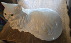 Vintage white Persian ceramic cat green eyes with pink nose large 17”