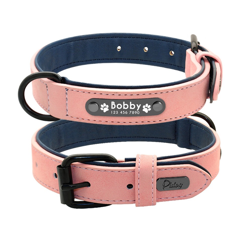 Soft Leather Personalized Dog Collar ID Tag Engraved for Small Medium Large Dogs eBay