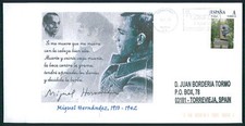 SPAIN CUSTOM STAMP MIGUEL HERNANDEZ ALICANTE ONLY 1 COVER MADE!! h3104