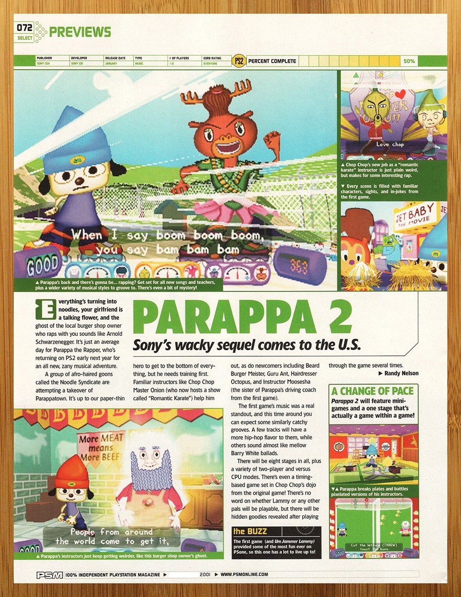 2001 Parappa the Rapper 2 PS2 Playstation 2 PREVIEW PAGE Print Ad