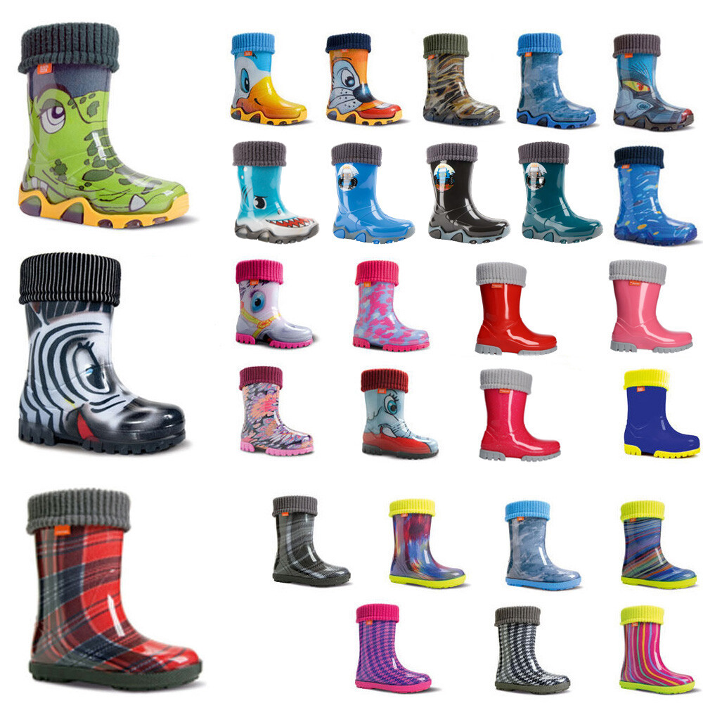 DEMAR Kinder Gummistiefel gefüttert Jungen Mädchen Regenstiefel m. Stiefelsocken